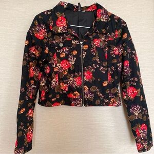 Floral denim zip up jacket